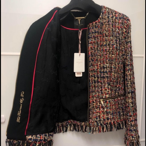 BNWT Ted Baker Frayed boucle zip jacket. Ted Baker size 5 Large. - Picture 5 of 7